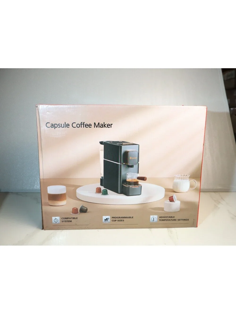 Capsule Coffee Machine Single Serve Espresso Maker Black Open Box
